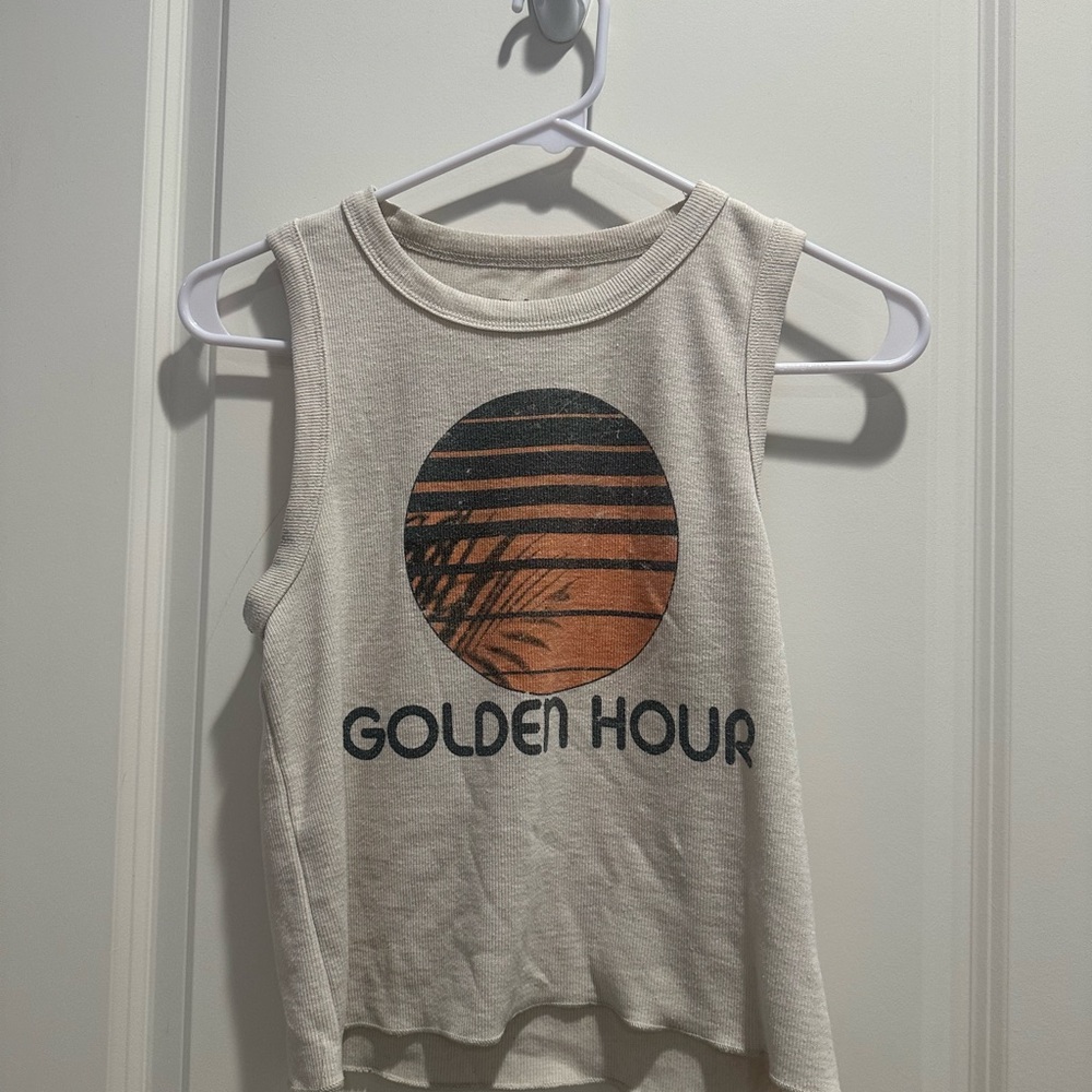 Cream Sleeveless Top with Graphic Print